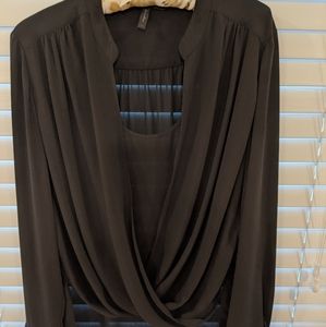 EUC Black top, fixed wrapped front. L